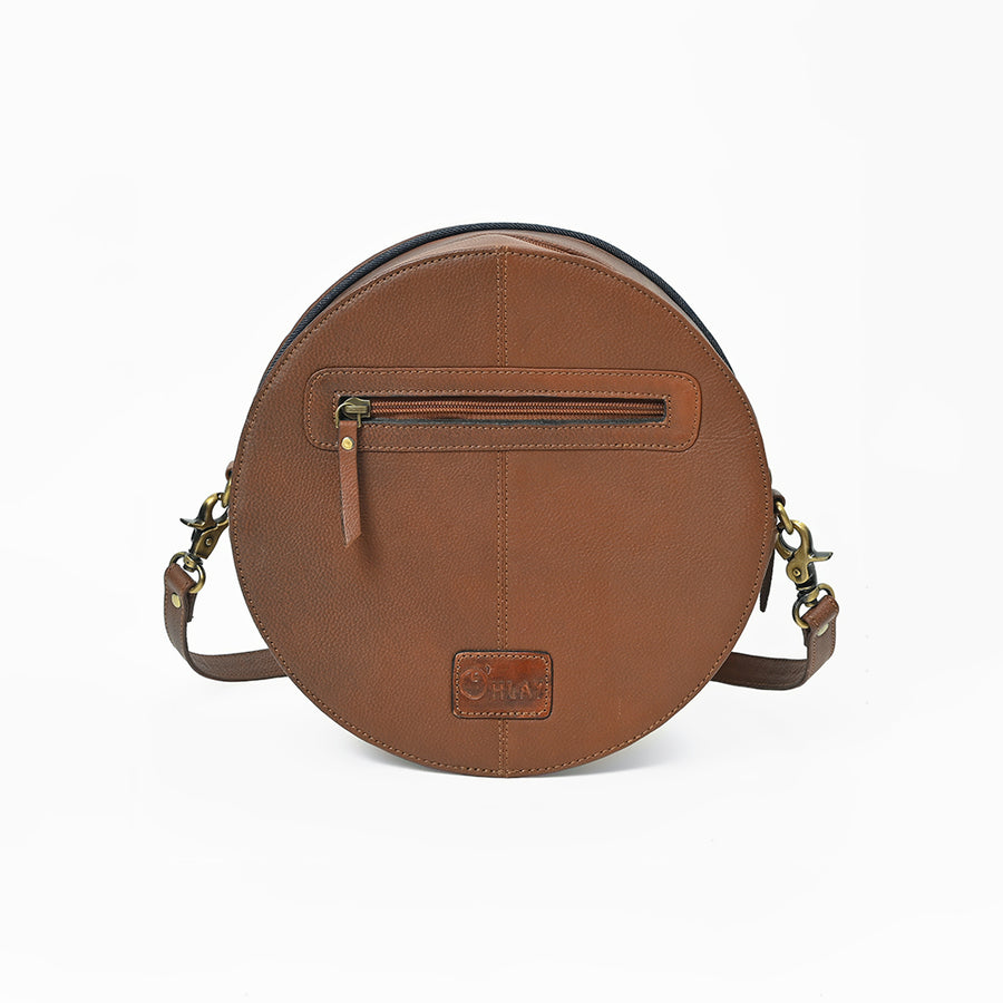 Ohlay Round Western Canteen Bag for Women, Hand Tooled Genuine Leather Purse