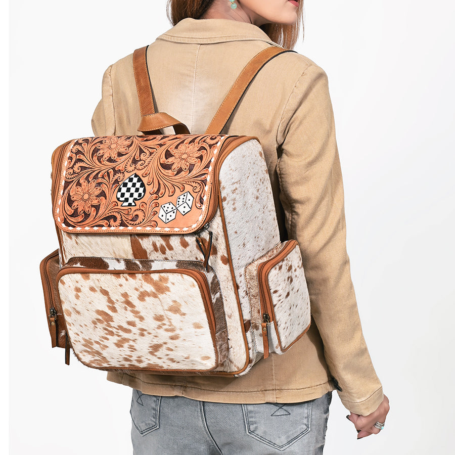 Ohlay Western Cowhide Leather Backpack for Women, Hand Tooled Genuine Leather Travel Bag