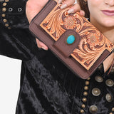 OHLAY Wallet Hand Tooled Genuine Leather Women Bag Western Handbag Purse | Womens Handbags |Leather Belt for Summer