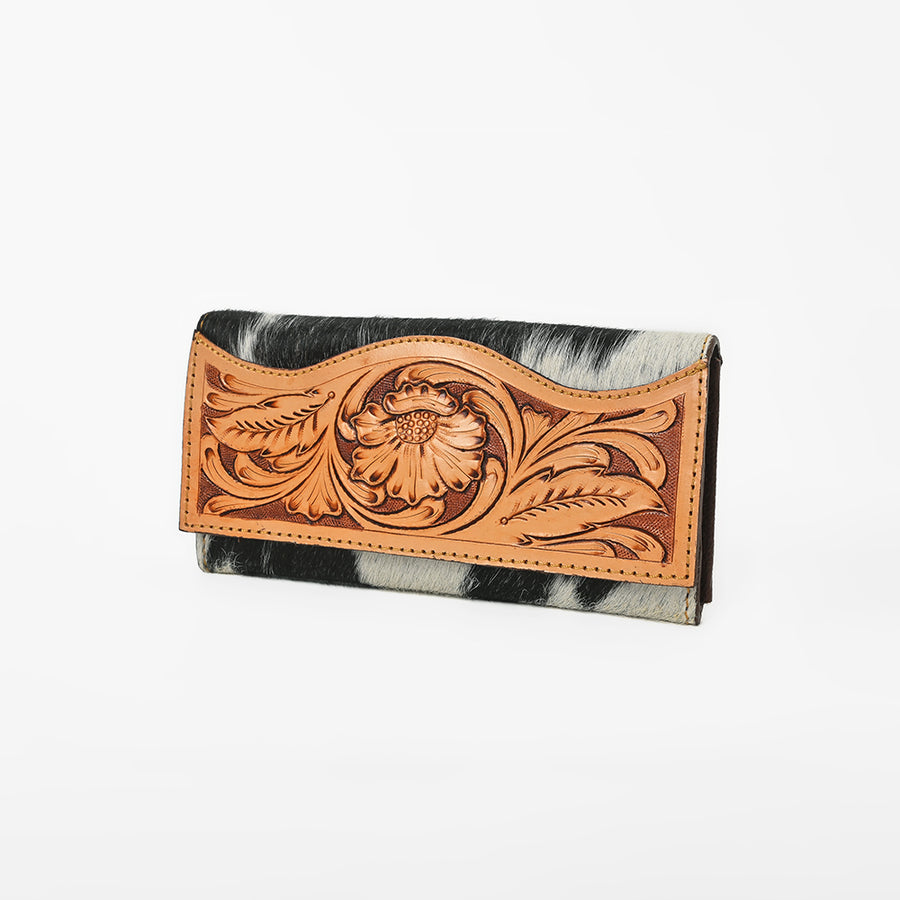 OHLAY WALLET Hand Tooled Hair-on Genuine Leather women bag western handbag purse - Uhorse