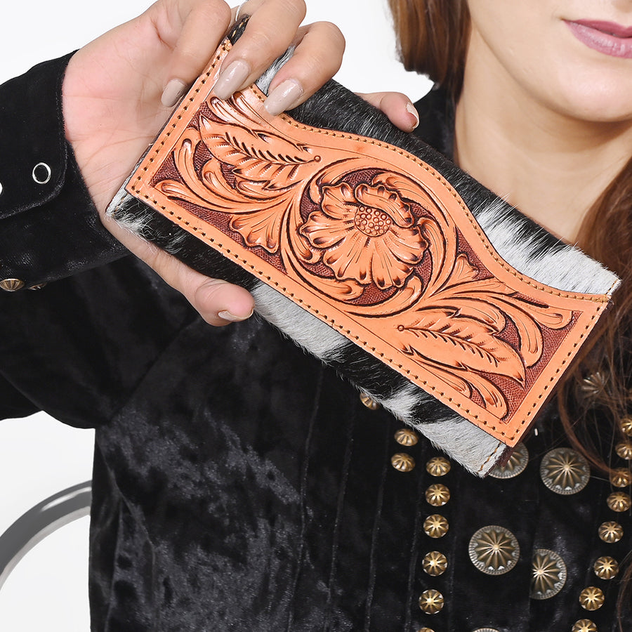 OHLAY Wallet Hand Tooled Hair-On Genuine Leather Women Bag Western Handbag Purse | Womens Handbags |Leather Belt for Summer