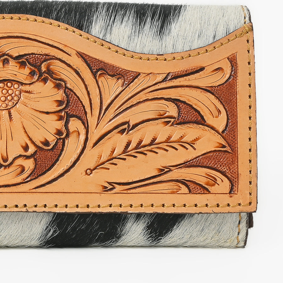 OHLAY Wallet Hand Tooled Hair-On Genuine Leather Women Bag Western Handbag Purse | Womens Handbags |Leather Belt for Summer