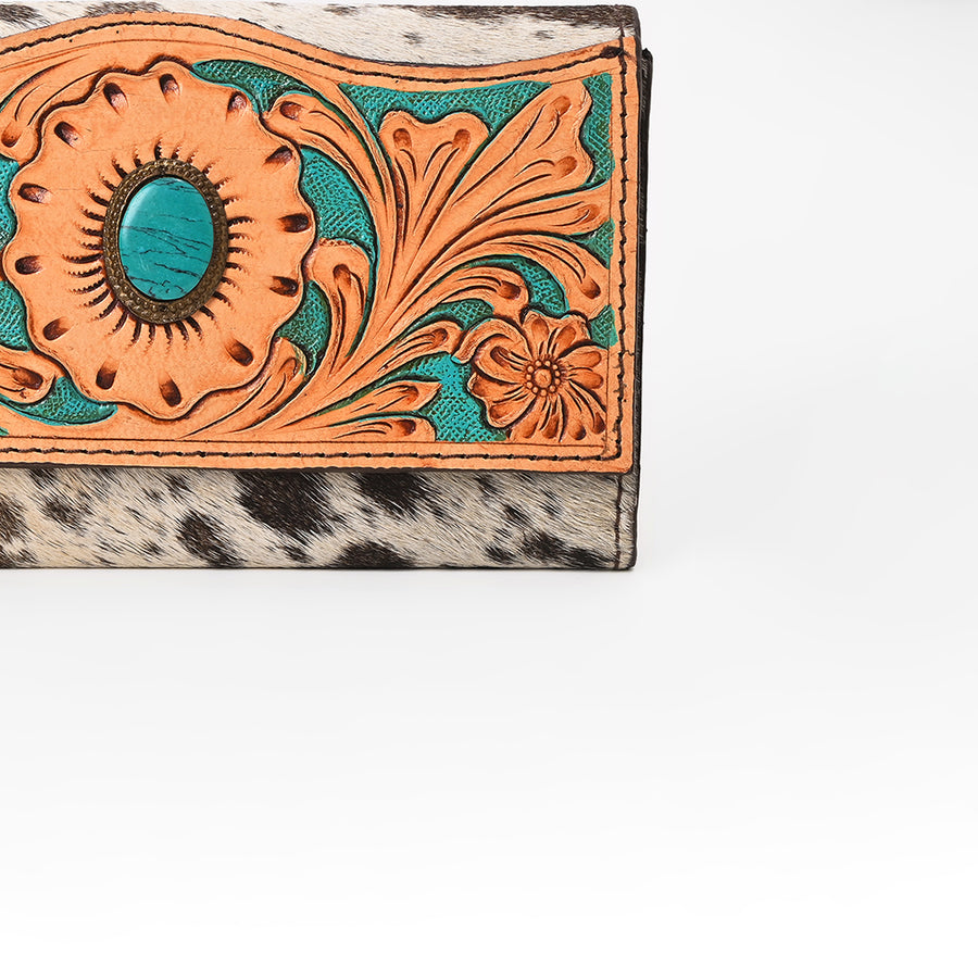 OHLAY Wallet Hand Tooled Hair-On Genuine Leather Women Bag Western Handbag Purse | Womens Handbags |Leather Belt for Summer
