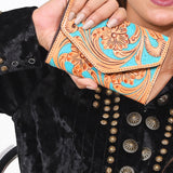 OHLAY Wallet Hand Tooled Genuine Leather Women Bag Western Handbag Purse | Womens Handbags |Leather Belt for Summer