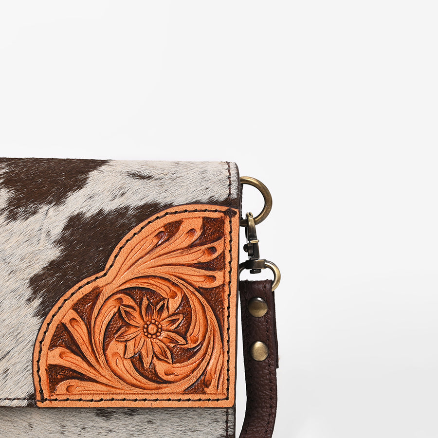 OHLAY Wallet Hand Tooled Hair-On Genuine Leather Women Bag Western Handbag Purse | Womens Handbags |Leather Belt for Summer
