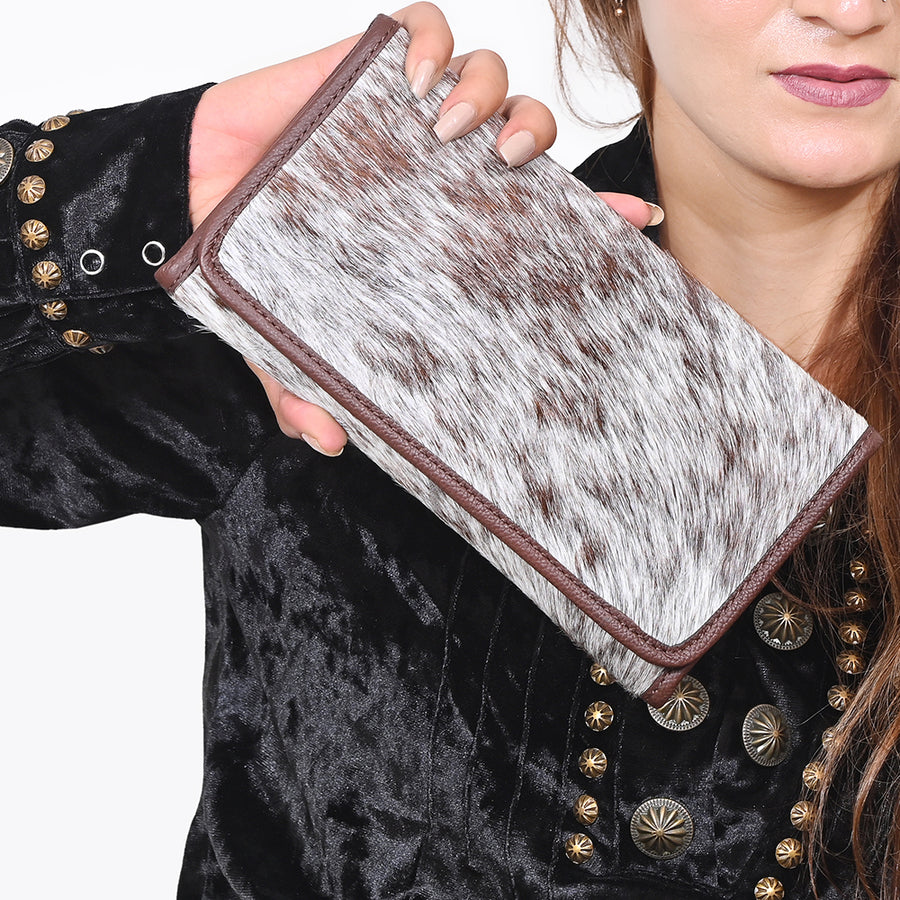 Ohlay Genuine Leather Hair-On Cowhide Long Clutch Wallet Western Purse