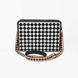 Ohlay Genuine Western Leather Crossbody Bag Diamond Checkerboard Shoulder