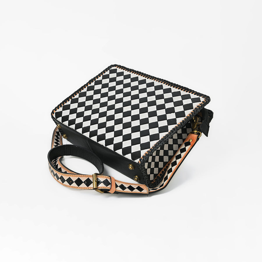Ohlay Genuine Western Leather Crossbody Bag Diamond Checkerboard Shoulder