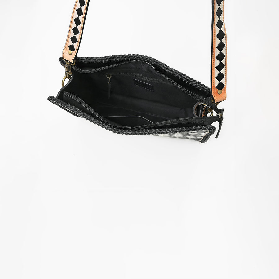 Ohlay Genuine Western Leather Crossbody Bag Diamond Checkerboard Shoulder