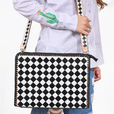 Ohlay Genuine Western Leather Crossbody Bag Diamond Checkerboard Shoulder