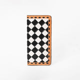 Ohlay Genuine Western Leather Checkerboard Wallet Long Continental Purse