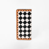Ohlay Genuine Western Leather Checkerboard Wallet Long Continental Purse