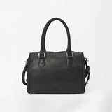 American Darling Hair-On Hide Satchel Bag for Women, Checkered Leather Handbag with Braided Crossbody Strap Black & White