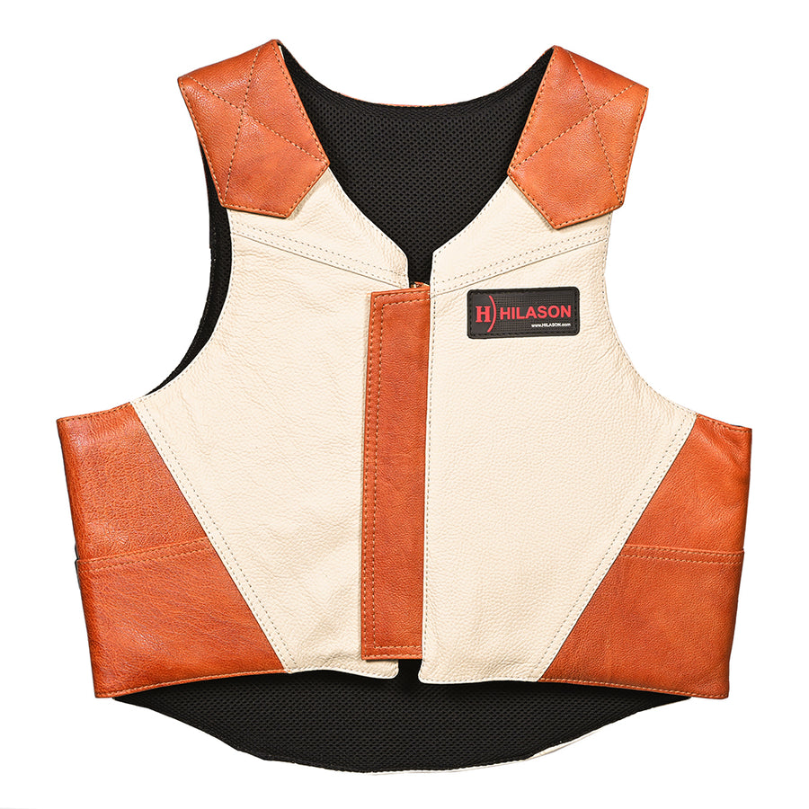 large Hilason Western Horse Bull Riding Vest Pro Rodeo Leather Gear Equipment Brown/White Safety Protective - Uhorse