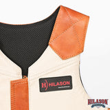 Lrg Hilason Western Horse Bull Riding Vest Pro Rodeo Leather Gear Equipment Brown/White Safety Protective
