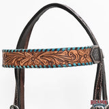 HILASON Western Horse Headstall & Breast Collar American Leather Floral Carving