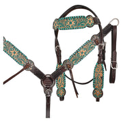 HILASON Western Horse Headstall Breast Collar Tack American Leather Floral Carving | Tack for Horses