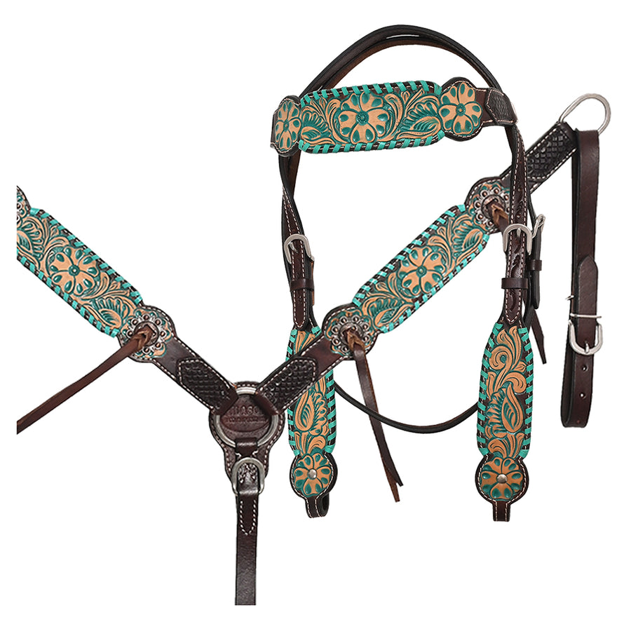 HILASON W. H. Floral Headstall Breast Collar American Leather – by Hilason – Cowboy and equestrian accessories