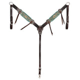HILASON Western Horse Headstall American Leather Dark brown | Breast Collar Tack Set for Horses