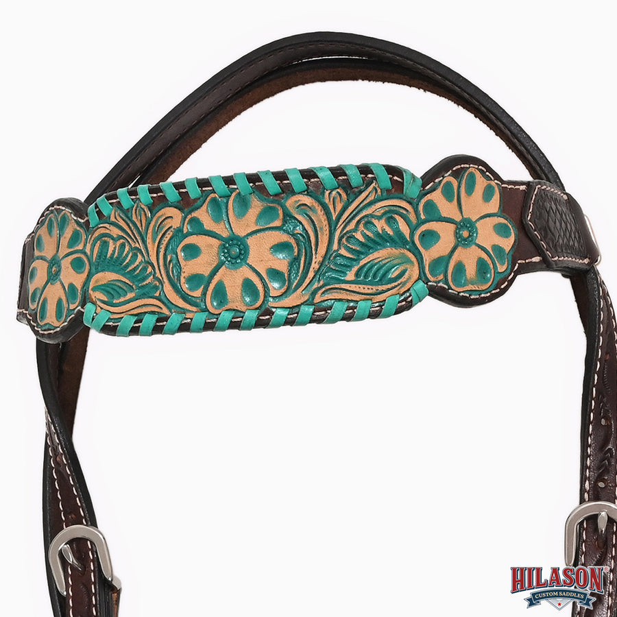 HILASON Western Horse Headstall Breast Collar Tack American Leather Floral Carving | Tack for Horses