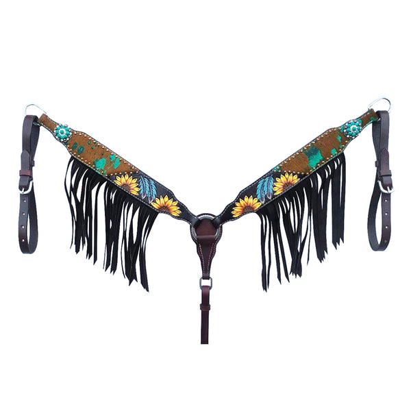 HILASON Western Horse One Ear Headstall Breast Collar Tack Set American Leather Hand Painted Brown - Uhorse