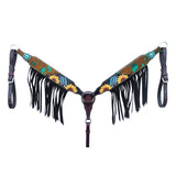 HILASON Western Horse One Ear Headstall Breast Collar Tack Set American Leather Hand Painted Brown