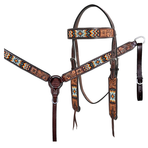 HILASON Western Horse Floral Headstall Breast Collar One Ear Headstall Wither Strap American Leather Tack Set - Uhorse