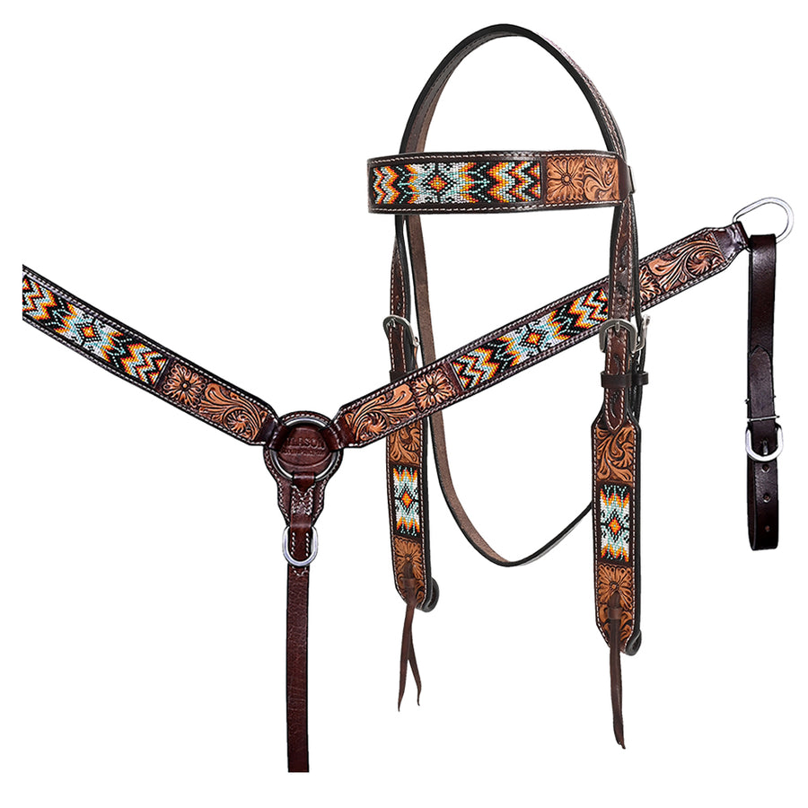 HILASON Western Horse Headstall Breast Collar Set American Leather Floral - Uhorse