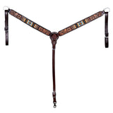 HILASON Western Horse Floral Headstall Breast Collar One Ear Headstall Wither Strap American Leather Tack Set