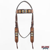 HILASON Western Horse Floral Headstall Breast Collar One Ear Headstall Wither Strap American Leather Tack Set
