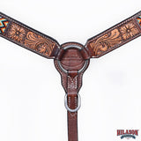HILASON Western Horse Floral Headstall Breast Collar One Ear Headstall Wither Strap American Leather Tack Set
