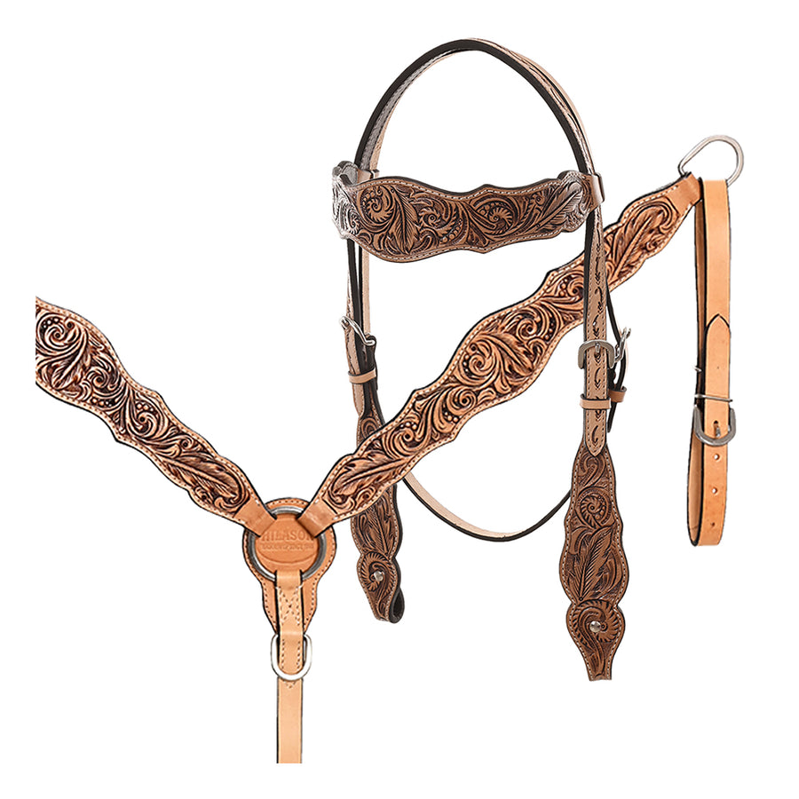 HILASON Western Horse Floral Headstall Breast Collar One American Leather Tack Set - Uhorse
