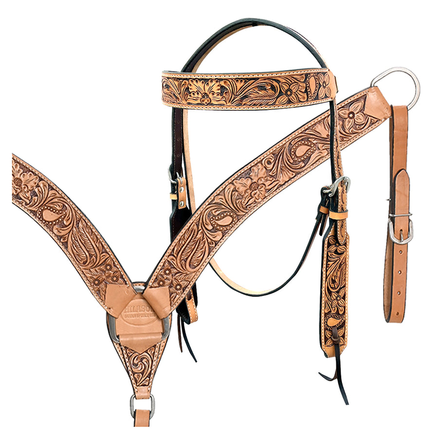 HILASON Western Horse Headstall and Breast Collar Tack Set American Leather Floral Carving Tan - Uhorse