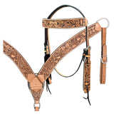 HILASON Western Horse Headstall and Breast Collar Tack Set American Leather Floral Carving Tan - Uhorse