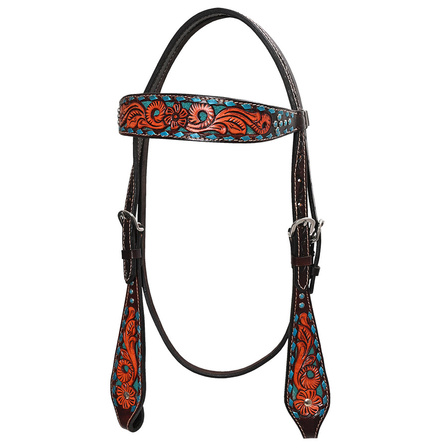 Hilason Horse Floral Hand Carved American Leather Breast Collar Headstall Brown