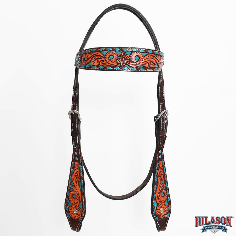 Hilason Horse Floral Hand Carved American Leather Breast Collar Headstall Brown
