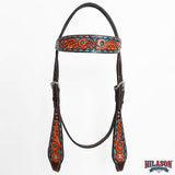 Hilason Horse Floral Hand Carved American Leather Breast Collar Headstall Brown