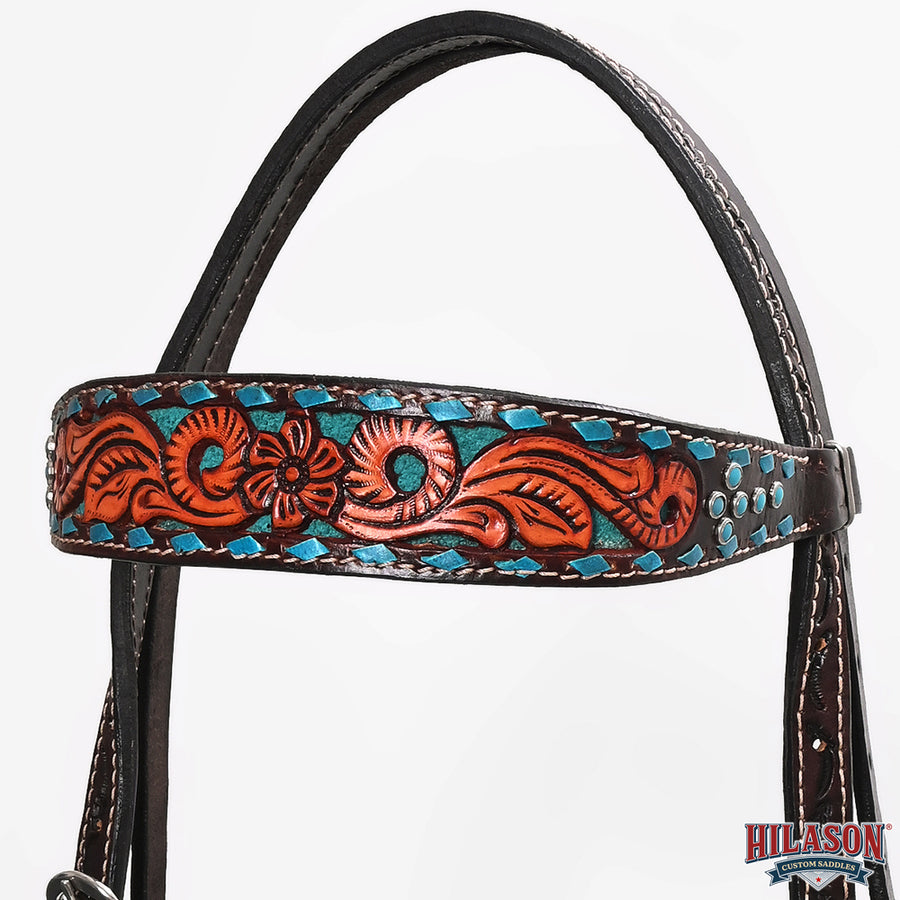 Hilason Horse Floral Hand Carved American Leather Breast Collar Headstall Brown