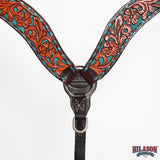 Hilason Horse Floral Hand Carved American Leather Breast Collar Headstall Brown