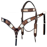 Hilason Horse Floral Hand Carved American Leather Breast Collar Headstall Brown - Uhorse