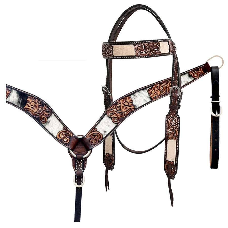 Hilason Horse Floral Hand Carved American Leather Breast Collar Headstall Brown - Uhorse