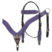 Hilason Leather Western Horse Breast Collar Headstall Set purple