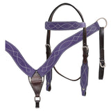 Hilason Leather Western Horse Breast Collar Headstall Set purple
