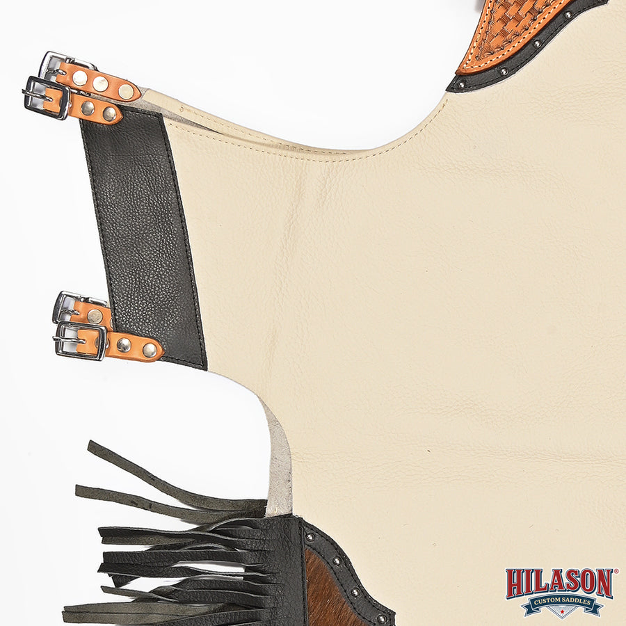 HILASON Bull Riding Chinks Rodeo Bronc Smooth Leather White Adult | Handmade Chaps Western for Adults Hand Tooled