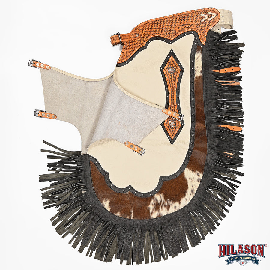 HILASON Bull Riding Chinks Rodeo Bronc Smooth Leather White Adult | Handmade Chaps Western for Adults Hand Tooled