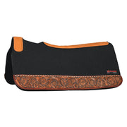 HILASON Western Wool Felt Horse Saddle Pad W/ Hand Tooled Distressed Wear Leather | for Horses