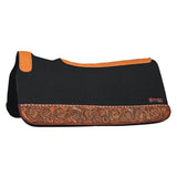 32X30 In Hilason Western Wool Black Felt Horse Saddle Pad with tooled Border - Uhorse
