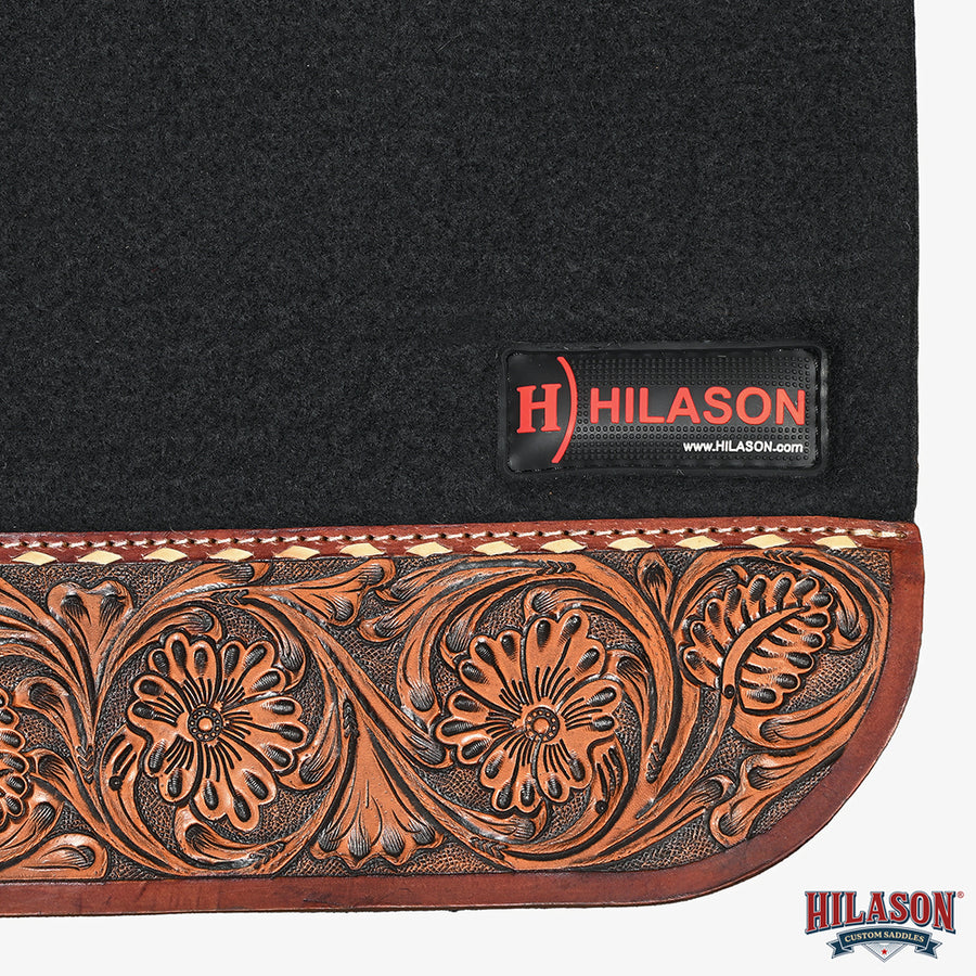 HILASON Western Wool Felt Horse Saddle Pad W/ Hand Tooled Distressed Wear Leather | for Horses