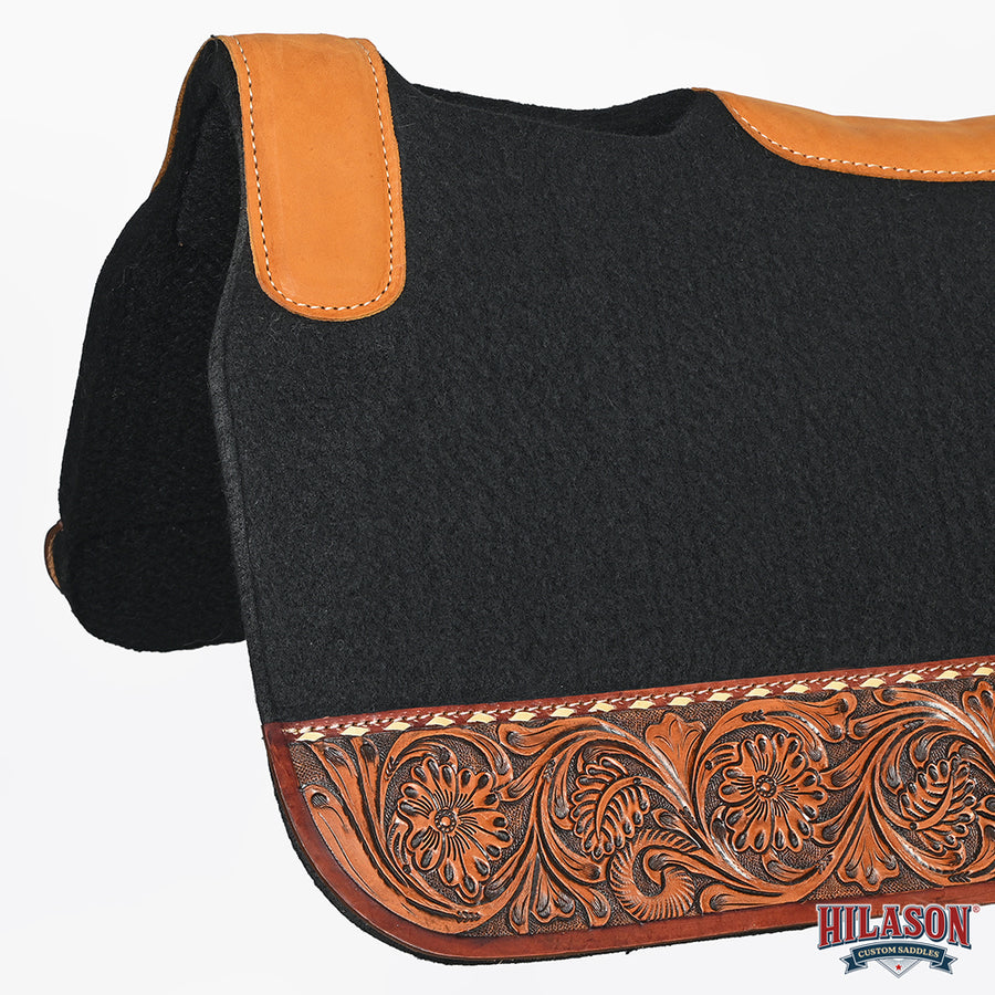 HILASON Western Wool Felt Horse Saddle Pad W/ Hand Tooled Distressed Wear Leather | for Horses