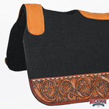 HILASON Western Wool Felt Horse Saddle Pad W/ Hand Tooled Distressed Wear Leather | for Horses